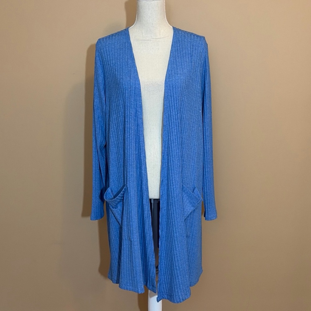 Lularoe Sarah - Solid Blue Ribbed Duster Cardigan… - image 1
